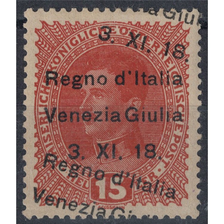 VENEZIA GIULIA 1918 Variety 15h brown red (double overst.) MH* ©