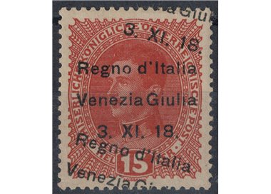 VENEZIA GIULIA 1918 Varietà 15h bruno rosso (doppia soprast.) MH* ©