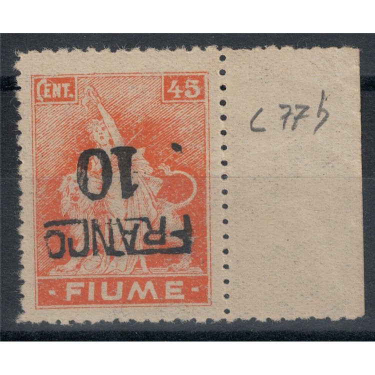 FIUME 1919 Varietà 10c su 45c Allegorie (soprast. capovolta) MNH**