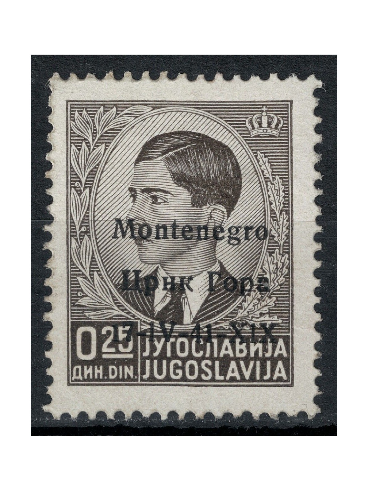 MONTENEGRO 1941 Varietà 25p nero (Црнк) MH* ©