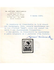 MONTENEGRO 1941 Varietà 25p nero (Црнк) MH* ©