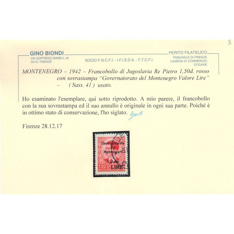 MONTENEGRO 1941 Governatorato 1,50d rosso us ©