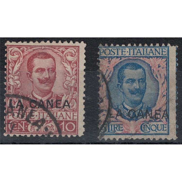 CRETA (LA CANEA) 1905 Floreale 10c carminio + 5 £ oltremare 2v us ©