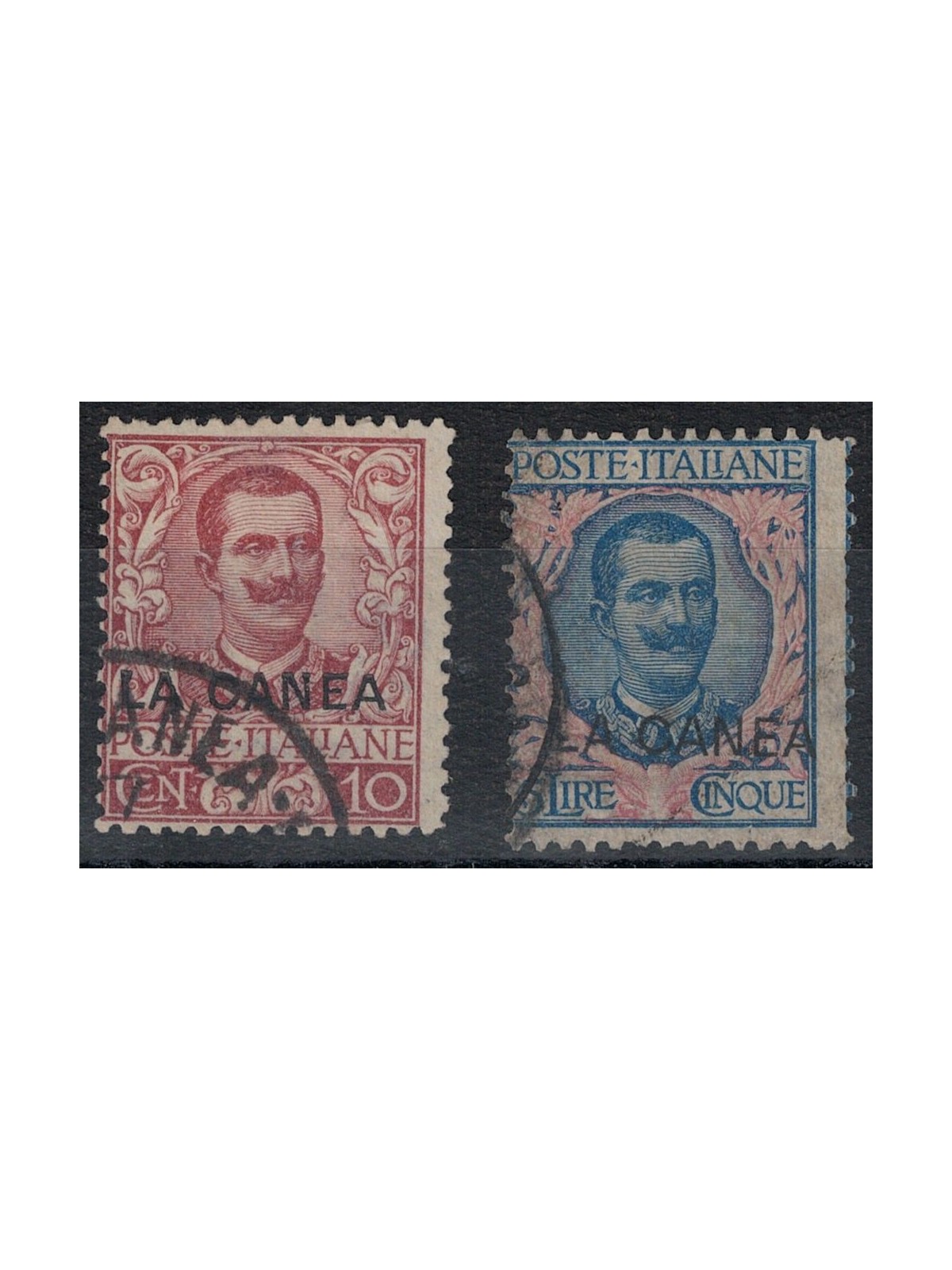 CRETA (LA CANEA) 1905 Floreale 10c carminio + 5 £ oltremare 2v us ©