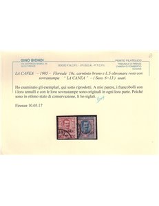 LEVANTE LA CANEA 1905 Floreale 10c carminio + 5 ₤ oltremare 2v us ©