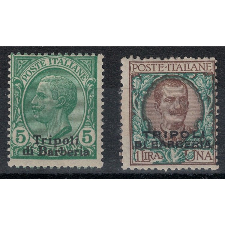 LEVANTE (TRIPOLI DI BARBERIA) 1909 5c green + 1£ brown 2v MH* ©