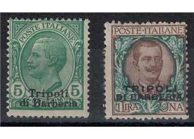 LEVANTE (TRIPOLI DI BARBERIA) 1909 5c green + 1£ brown 2v MH* ©