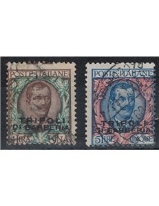 LEVANTE (TRIPOLI DI BARBERIA) 1909 1£ bruno + 5£ oltremare 2v us ©