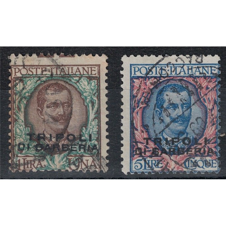 LEVANTE (TRIPOLI DI BARBERIA) 1909 1£ brown + 5£ ultramarine 2v us ©