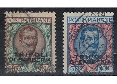 LEVANTE (TRIPOLI DI BARBERIA) 1909 1£ brown + 5£ ultramarine 2v us ©