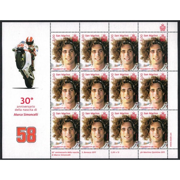 SAN MARINO 2017 Marco Simoncelli m/s MNH**