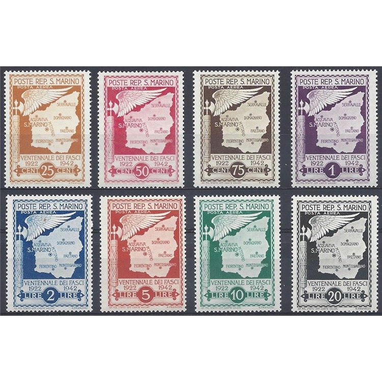 SAN MARINO 1943 Ventennale dei Fasci (posta aerea) 8v MNH**