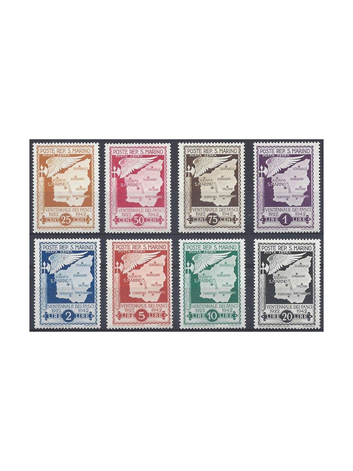 SAN MARINO 1943 Ventennale dei Fasci (posta aerea) 8v MNH**