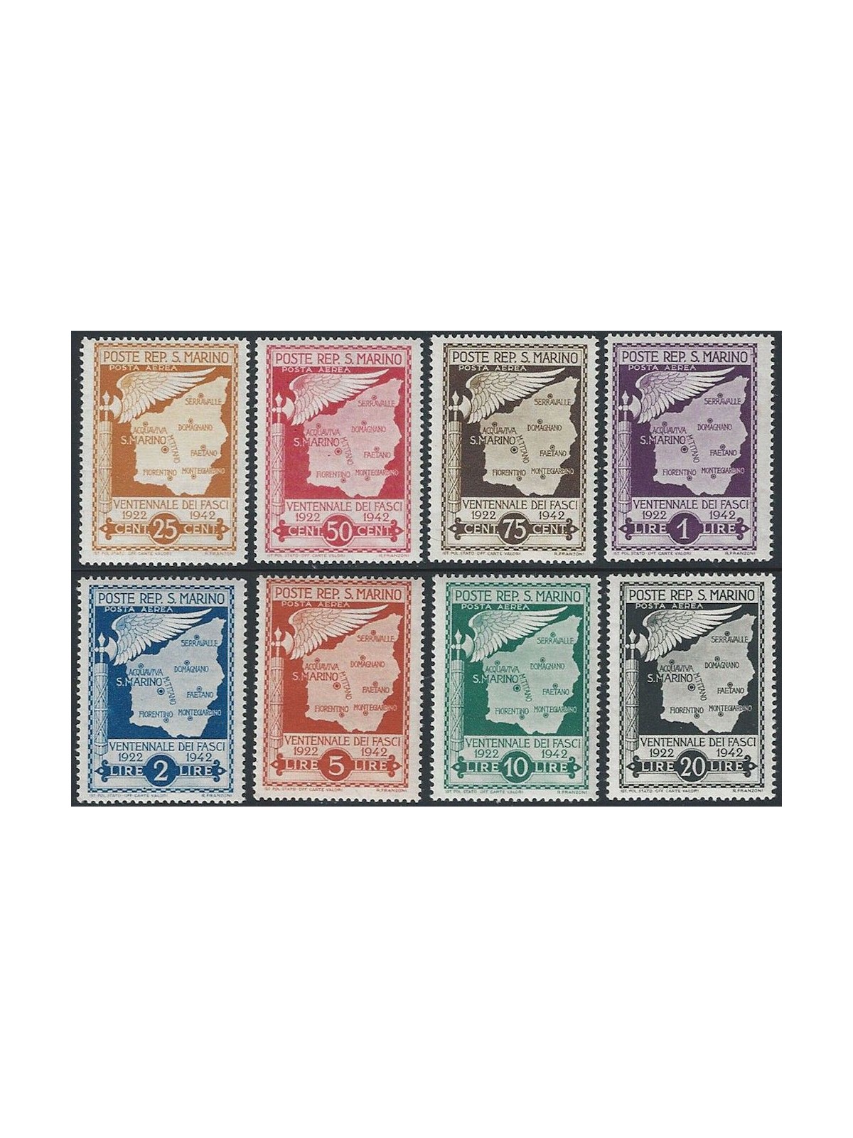 SAN MARINO 1943 Ventennale dei Fasci (posta aerea) 8v MH*