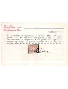 COLONIE ERITREA 1920-26 Segnatasse 20c arancio MH* ©
