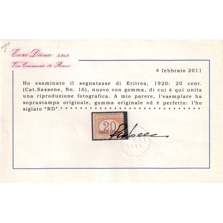 COLONIE ERITREA 1920-26 Segnatasse 20c arancio MH* ©