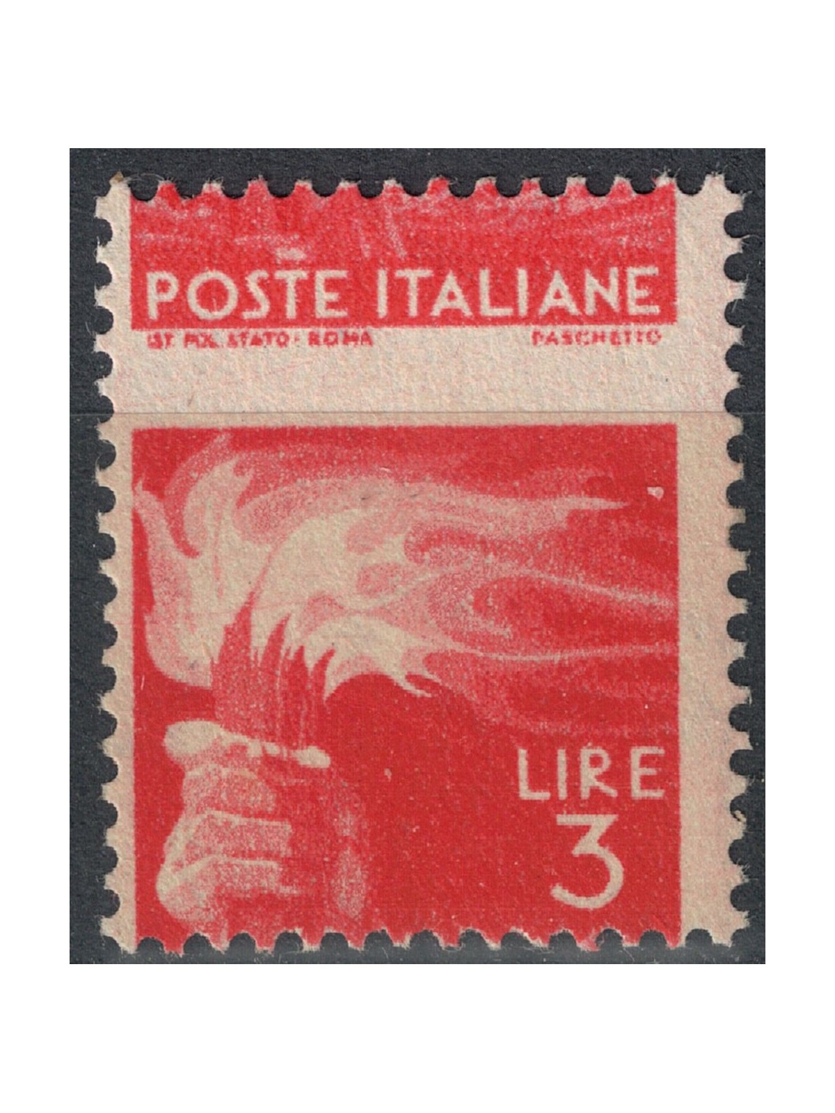 ITALY 1945 Democratic £3 (perforated fort. moved) MH*
