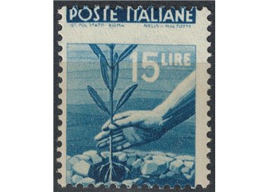 ITALIA 1945 Democratica £15 (dent. fort. spostata) MH*