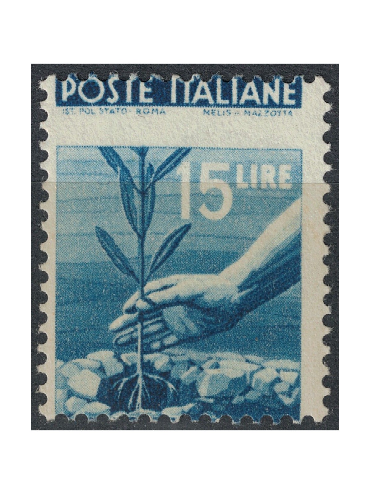 ITALY 1945 Democratic £15 (perforated fort moved) MH*