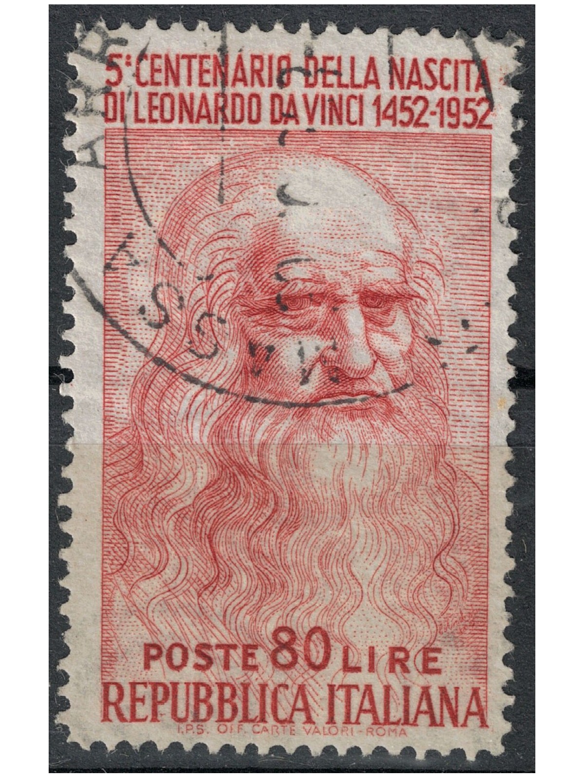 ITALY 1952 Leonardo da Vinci £80 (perf. 14x13¼) us
