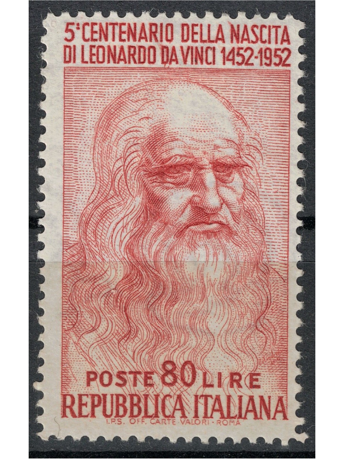 ITALY 1952 Leonardo da Vinci £80 (perf. 13¼x13) MH*