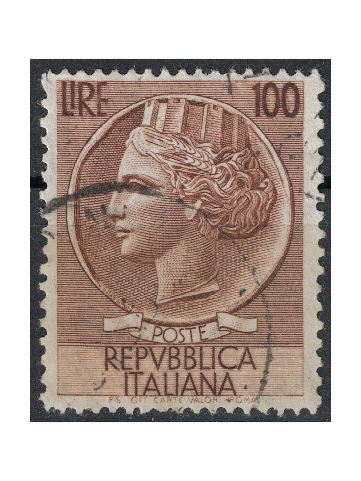 ITALY 1955 Siracusana £100 (dent. 13¼x12¼) us