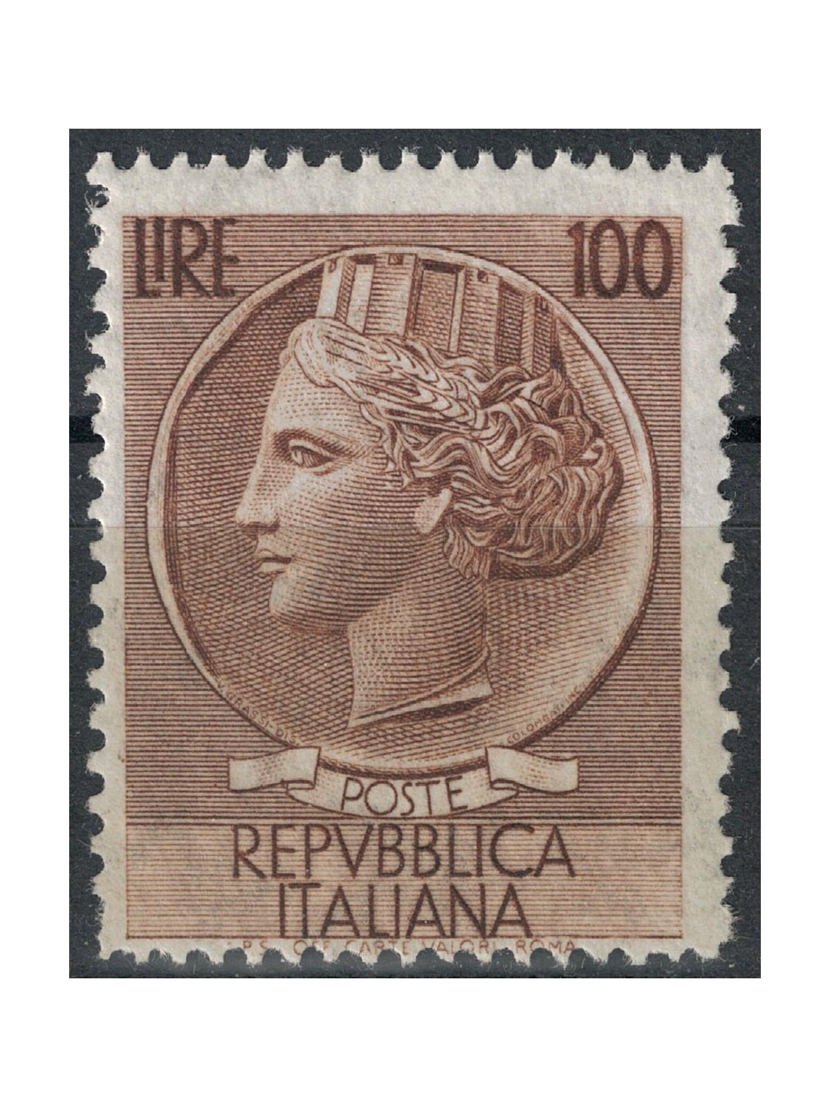 ITALY 1955 Siracusana £100 (dent. 13¼x12¼) MNH**
