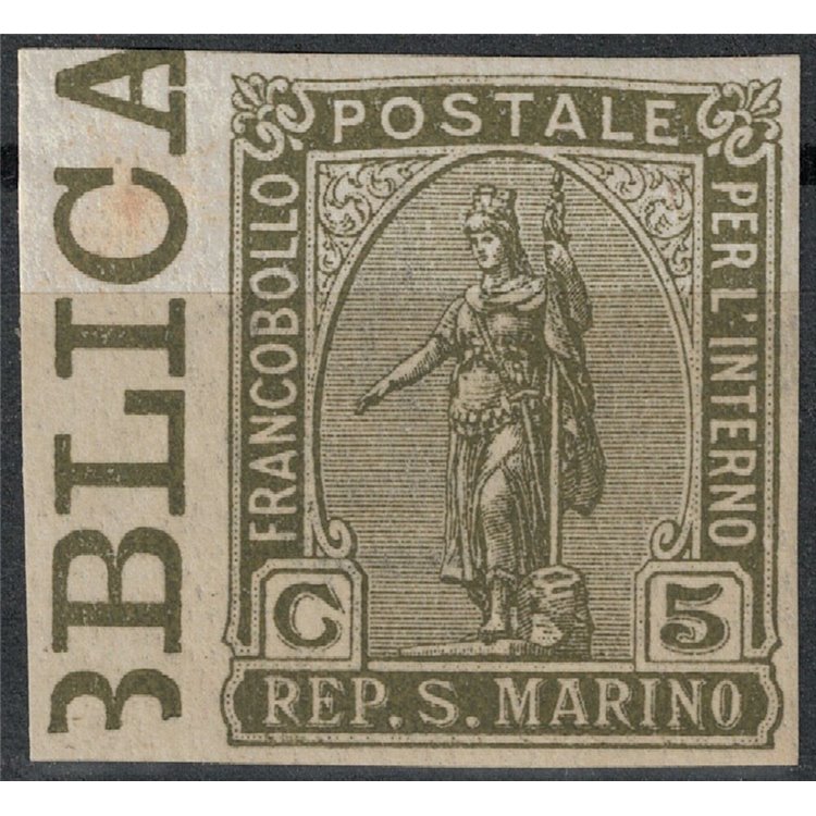 SAN MARINO 1922 Variety 5c Statue of Liberty (imperforated) MNH**