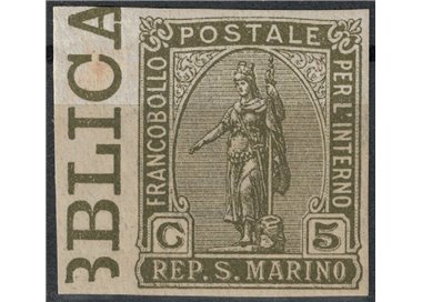 SAN MARINO 1922 Variety 5c Statue of Liberty (imperforated) MNH**