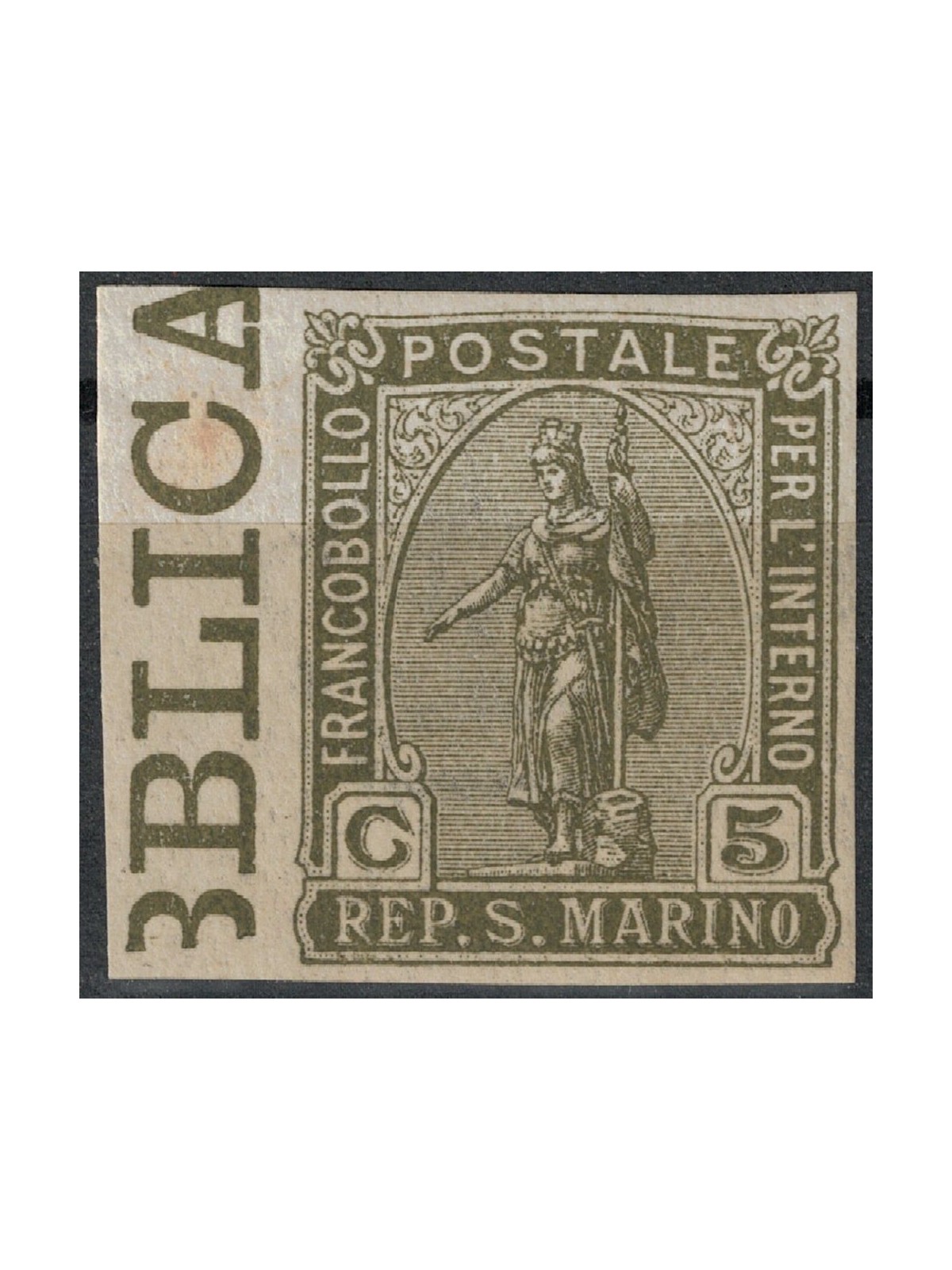 SAN MARINO 1922 Variety 5c Statue of Liberty (imperforated) MNH**