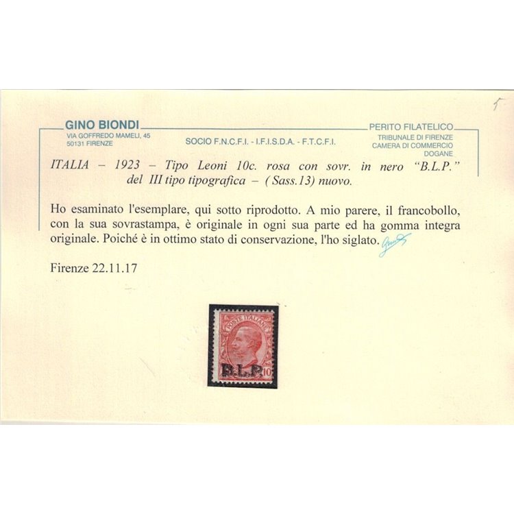 ITALIA REGNO 1923 BLP 10c rosa MNH** ©