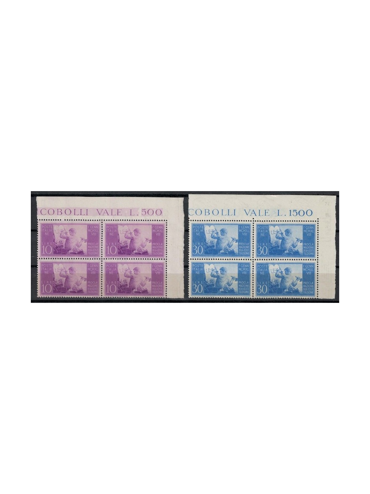 ITALY 1948 Constitution (in block of four) 2v MNH**