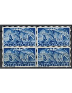 ITALY 1949 Upu Anniversary (in block of four) MNH**
