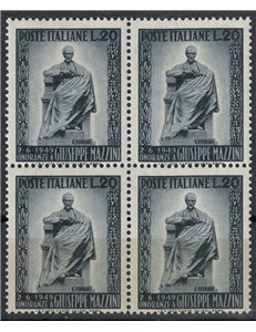 ITALY 1949 Giuseppe Mazzini (in block of four) MNH**