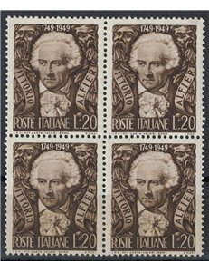 ITALIA 1949 Vittorio Alfieri (in quartina) MNH**