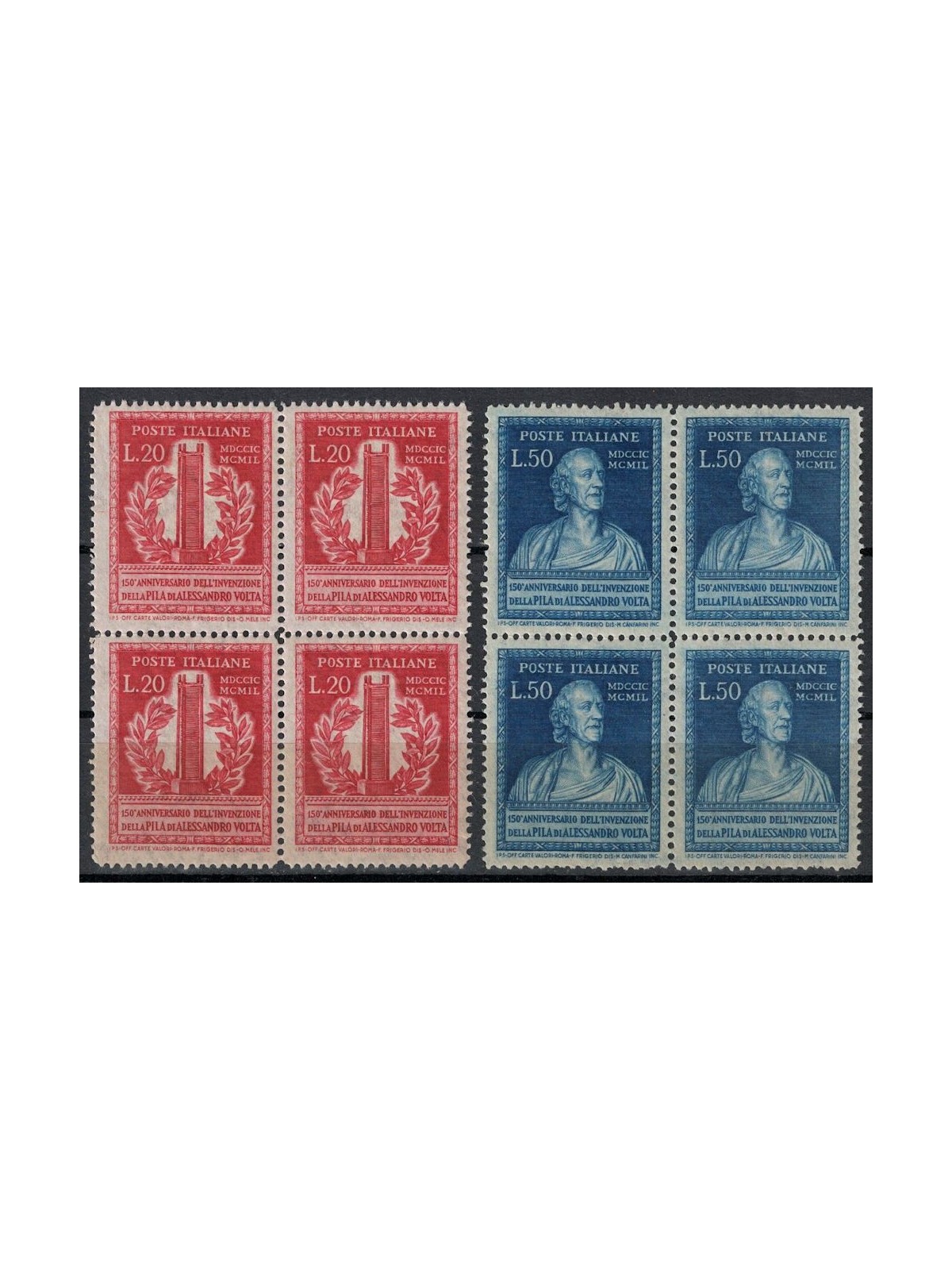 ITALY 1949 Volta's electric battery (in block of four) 2v MNH**