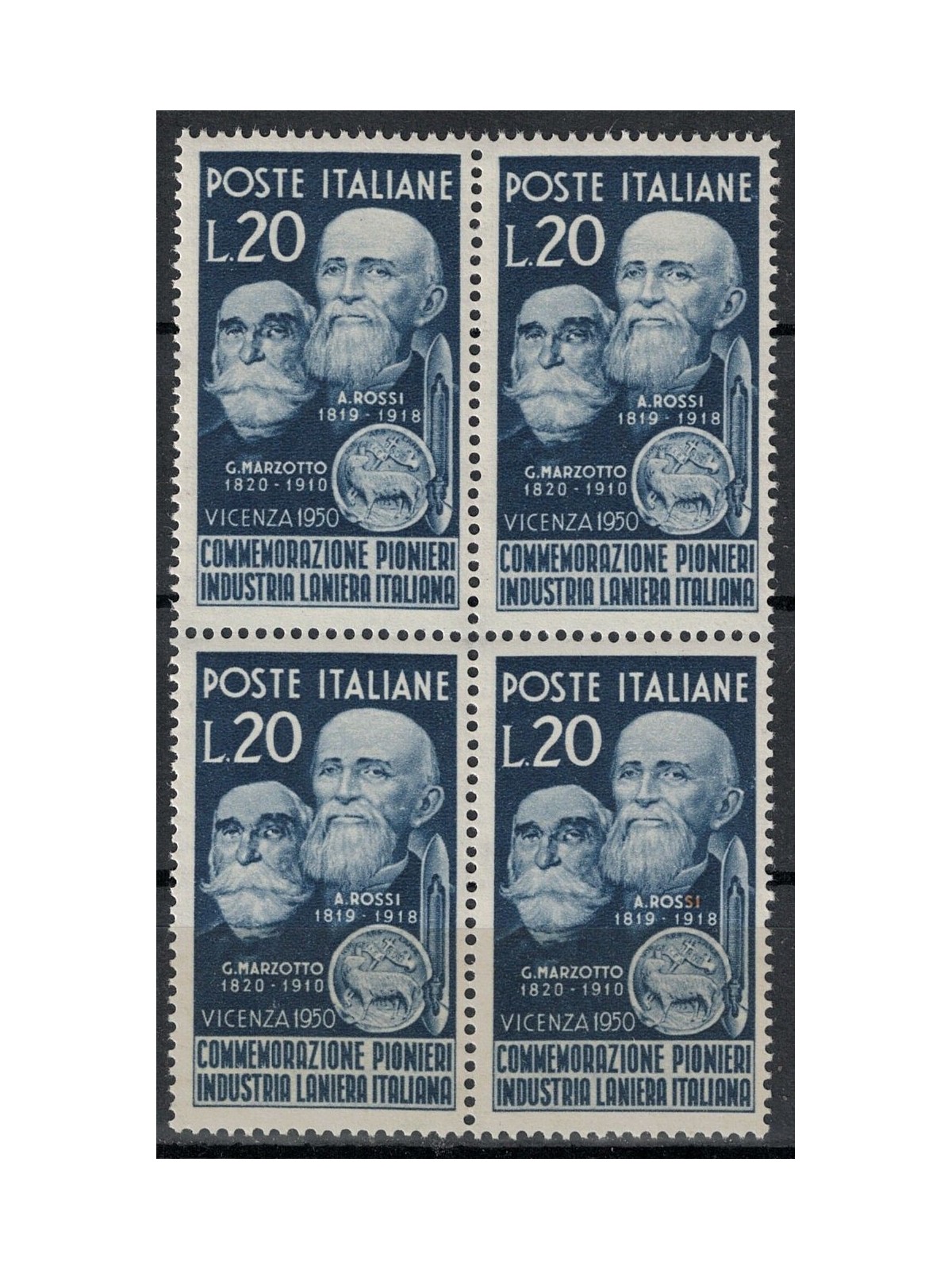 ITALY 1950 Pioneers of the Wool Industry (in block of four) MNH**