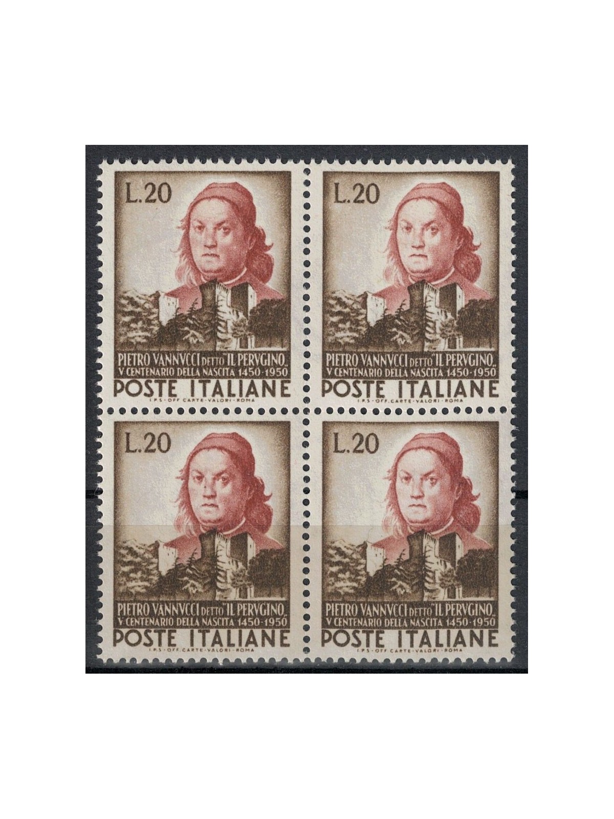 ITALY 1951 Pietro Vannucci (Il Perugino) in block of four MNH**