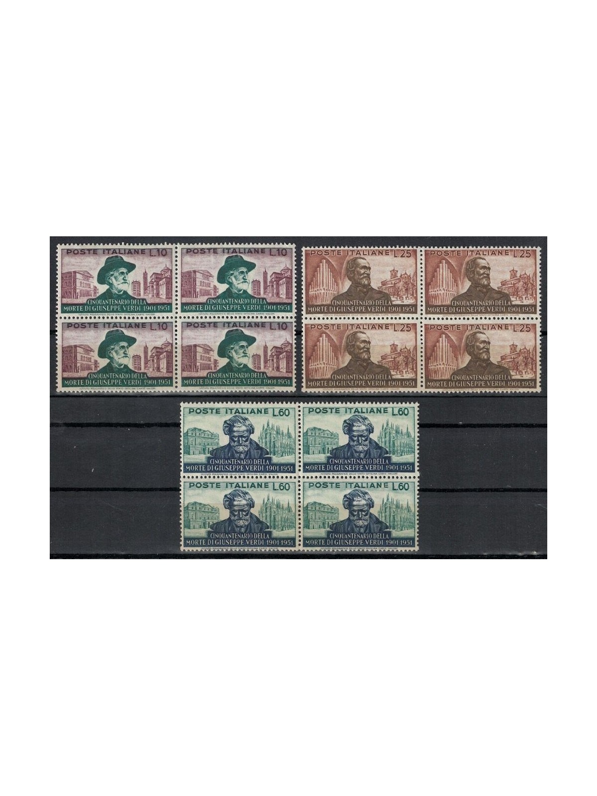 ITALIA 1951 Giuseppe Verdi (in quartina) 3v MNH**