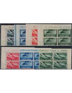 ITALIA 1946-48 Democratica (posta aerea) (in quartina) 7v MNH**
