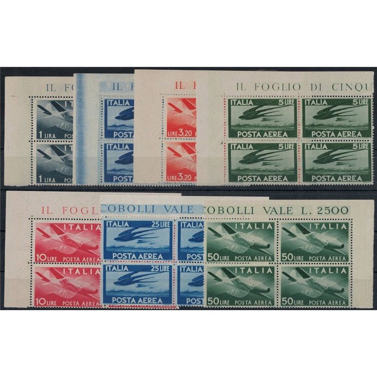 ITALIA 1946-48 Democratica (posta aerea) (in quartina) 7v MNH**