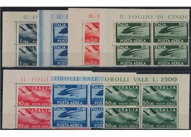 ITALY 1946-48 Democratic (airmail) (in block of four) 7v MNH**