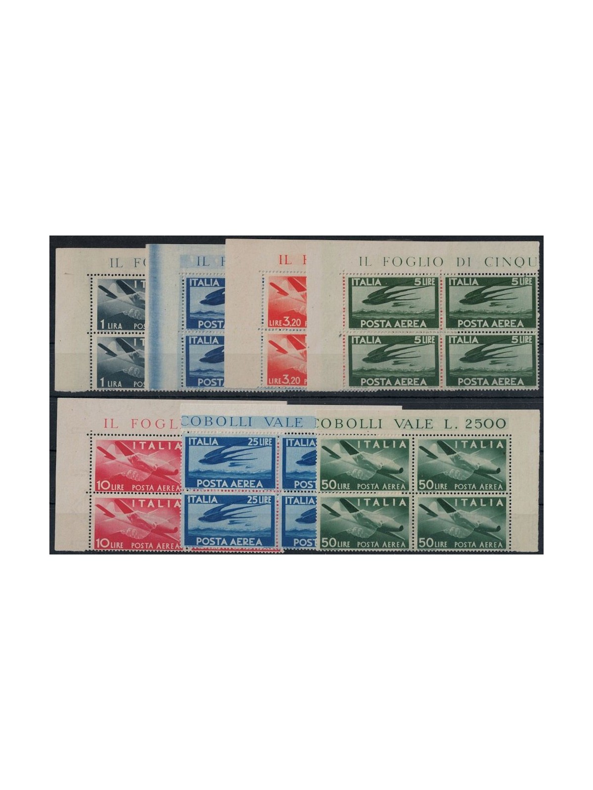 ITALY 1946-48 Democratic (airmail) (in block of four) 7v MNH**