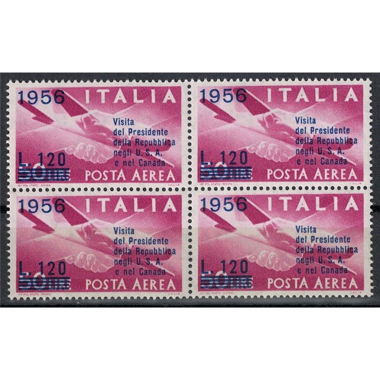 ITALY 1956 Presidential Visit (Airmail) (in blocks of four) MNH**