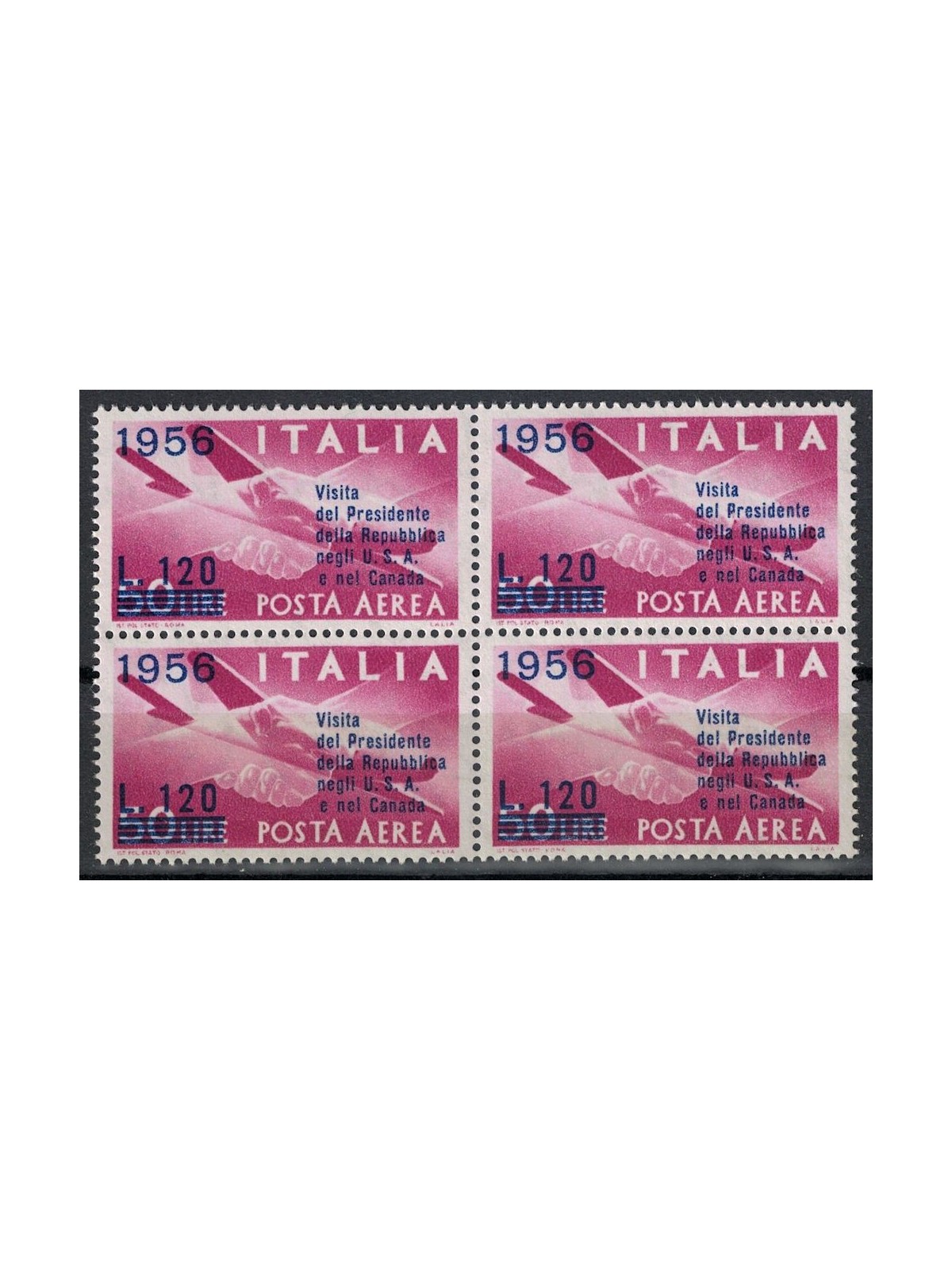 ITALY 1956 Presidential Visit (Airmail) (in blocks of four) MNH**