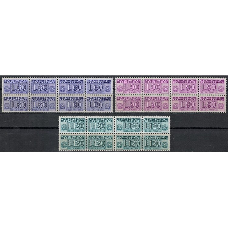 ITALY 1958 Concessionary parcels (in block of four) 3v MNH**