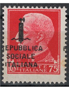 ITALY RSI 1944 Variety 75c Imperial (overprint strong moved) MH*
