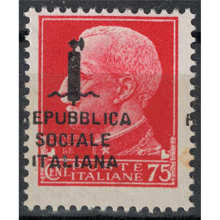 ITALIA RSI 1944 Varietà 75c Imperiale (soprastampa fort. spostata) MH*