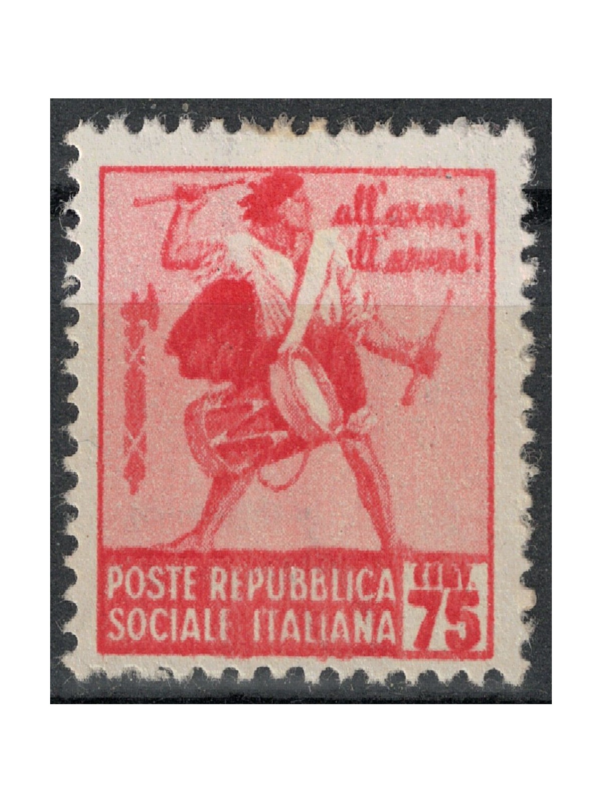 ITALIA RSI 1944 Varietà 75c Monumenti distrutti (stampa difettosa) MH*
