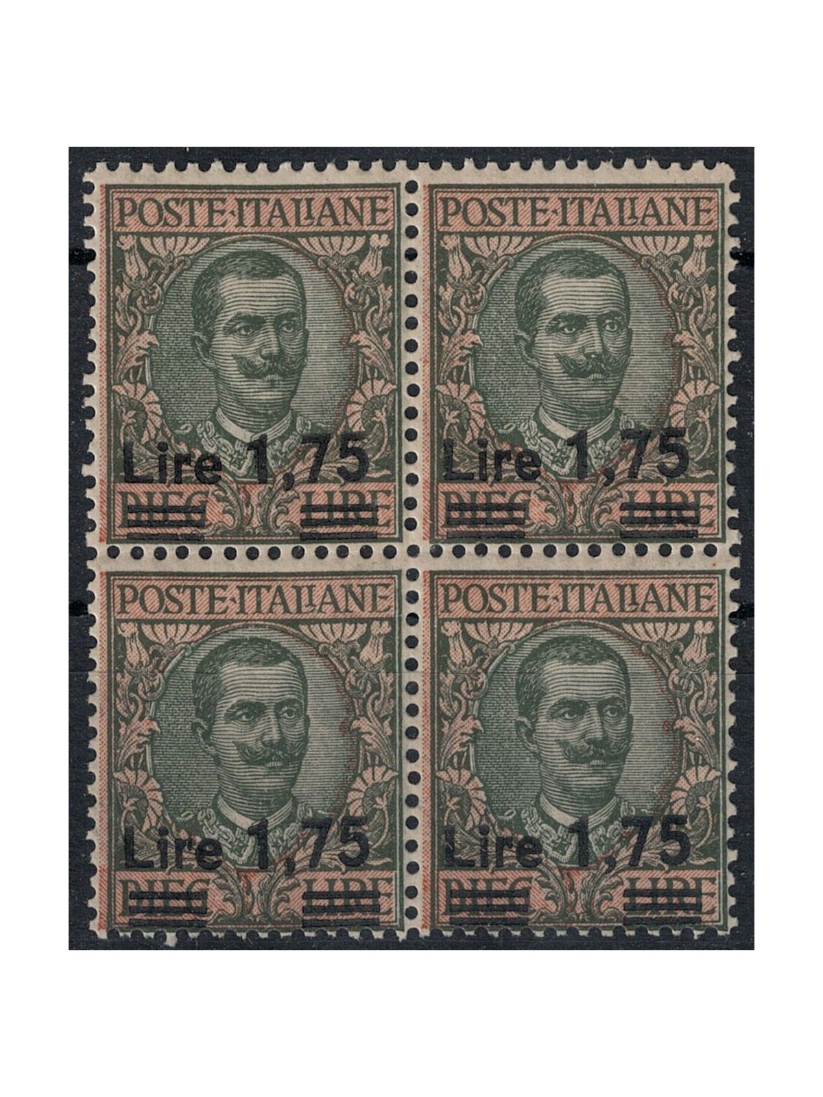 ITALIA REGNO 1924-25 Soprastampati 1,75£ su 10£ (in quartina) MNH**